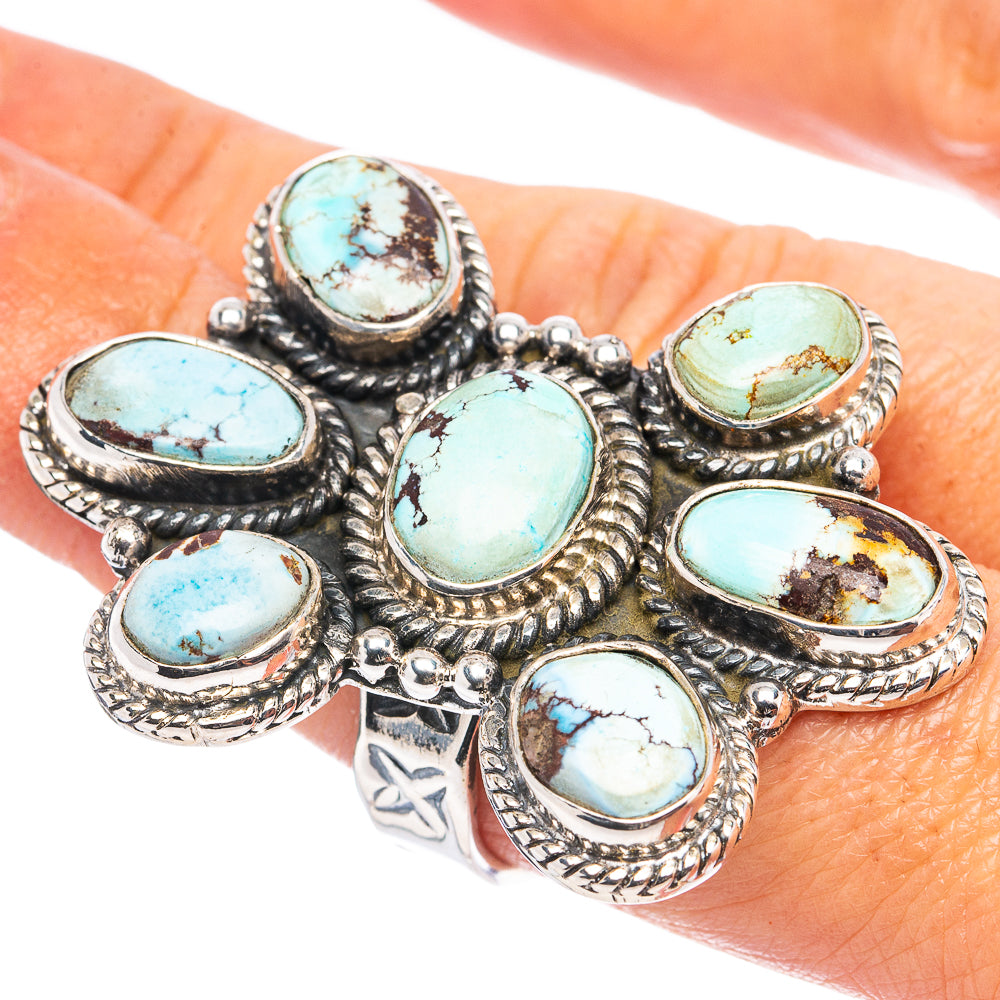 Rare Golden Hills Turquoise Native Style Ring Size 8 Adjustable (.925 Sterling Silver)