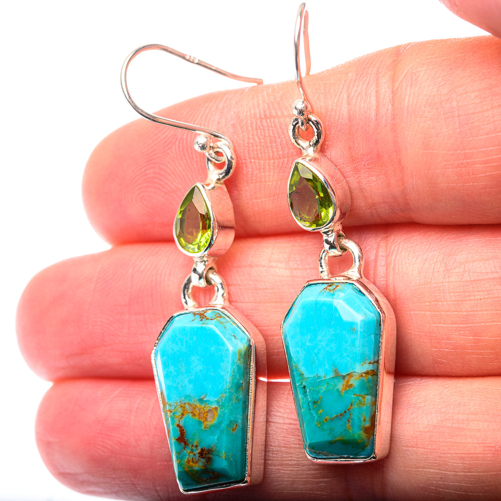 Chrysocolla, Peridot Earrings 1 7/8" (925 Sterling Silver) EARR432163