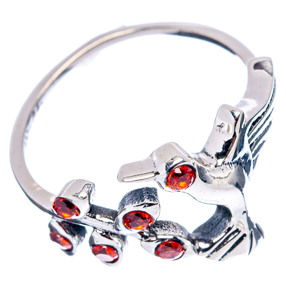 Garnet Hummingbird Dainty Ring Size 7 (.925 Sterling Silver)