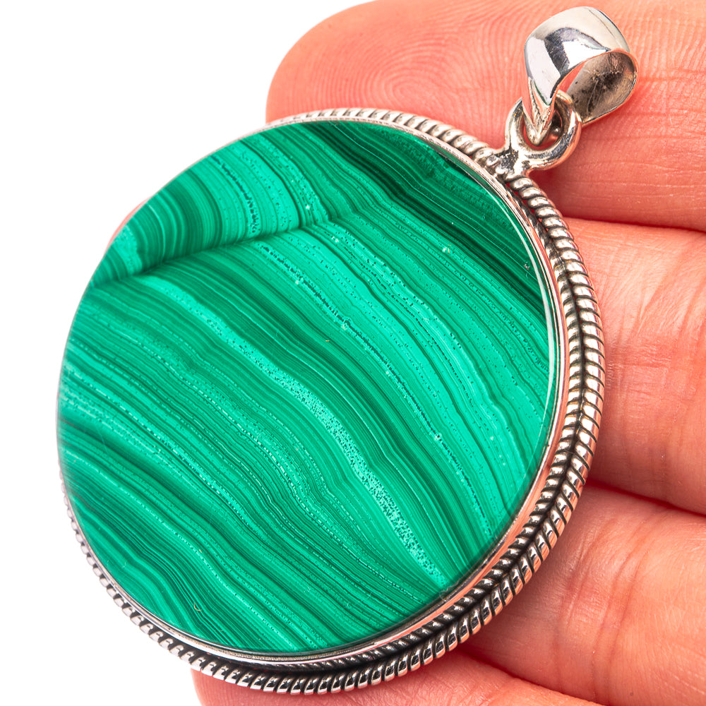 Malachite Coin 925 Sterling Silver Pendant 2" (925 Sterling Silver) PD38604