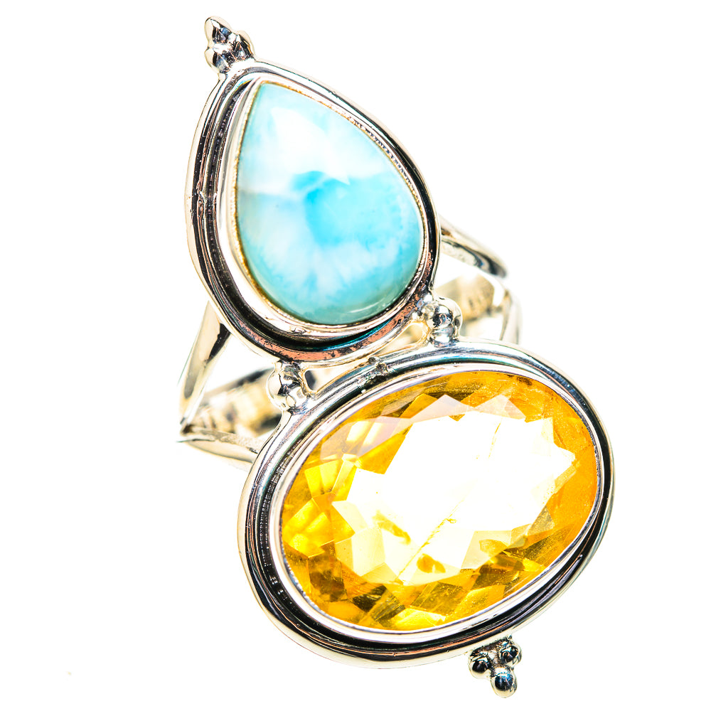 Large Faceted Citrine, Larimar Ring Size 9 (925 Sterling Silver) RING138645