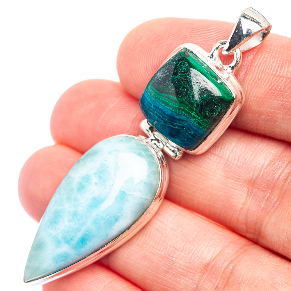 Larimar, Malachite In Chrysocolla Pendant 2 1/4" (925 Sterling Silver) P39232