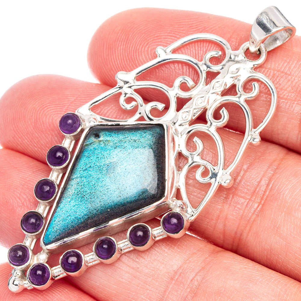 Signature Labradorite, Amethyst Pendant 2 1/4" (925 Sterling Silver) P41175