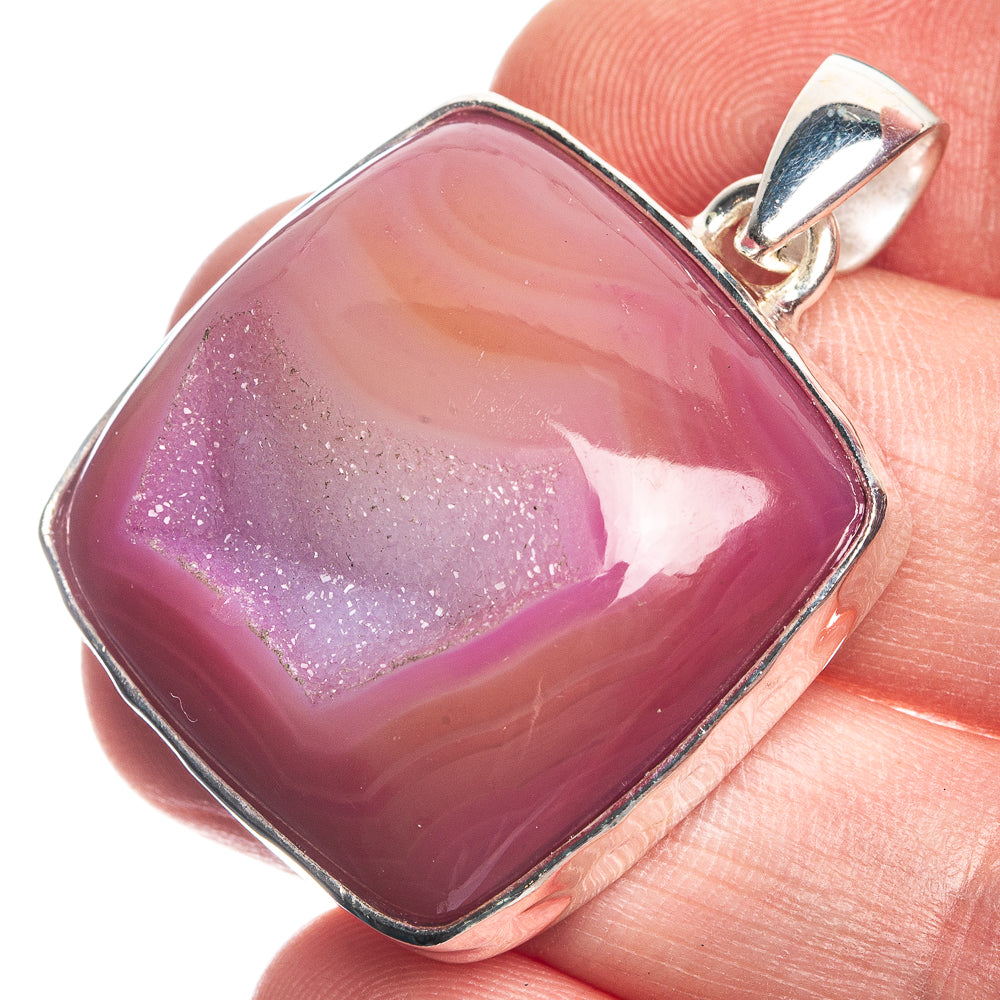 Pink Druzy 925 Sterling Silver Pendant 1 1/2"