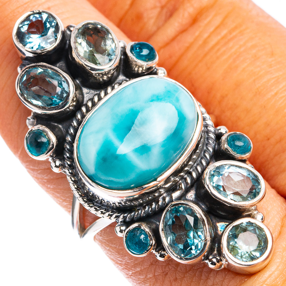 Signature Larimar, Blue Topaz Ring Size 7.75 (.925 Sterling Silver)