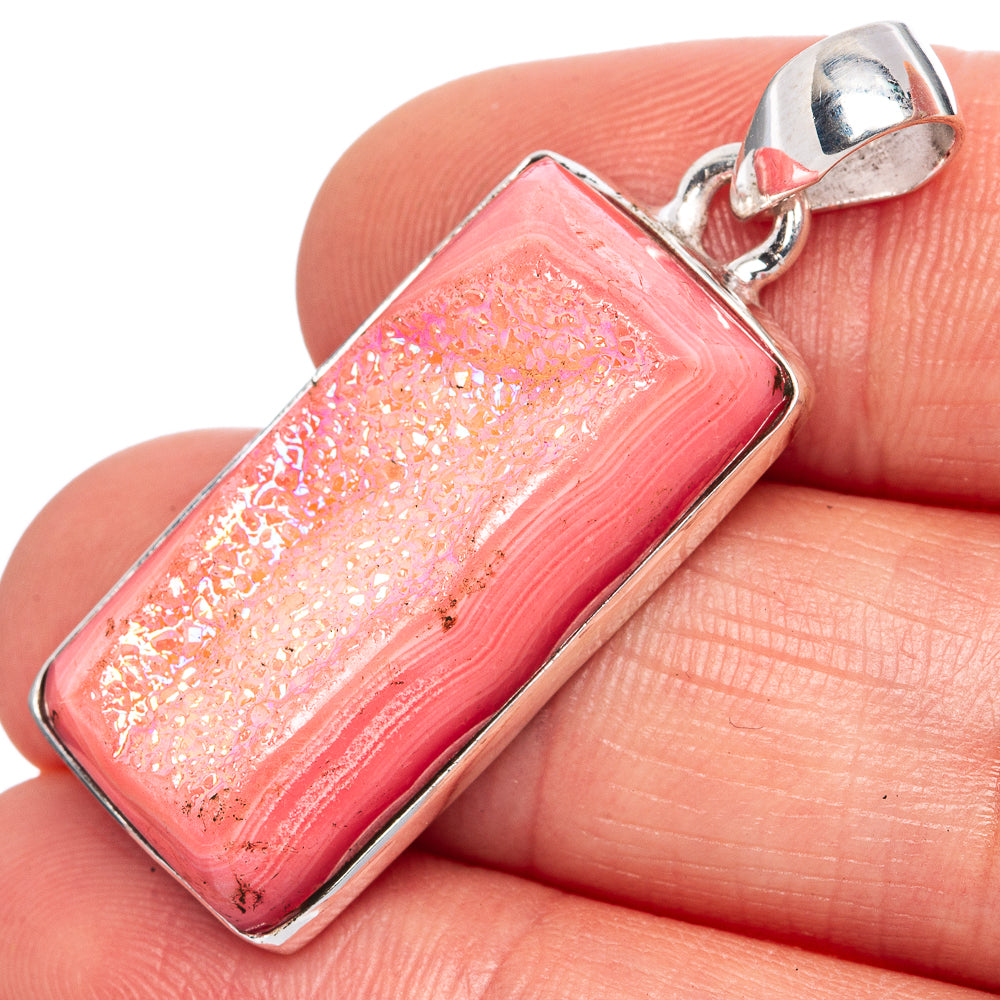 Pink Quartz Druzy Pendant 1 1/2" (925 Sterling Silver) P42076