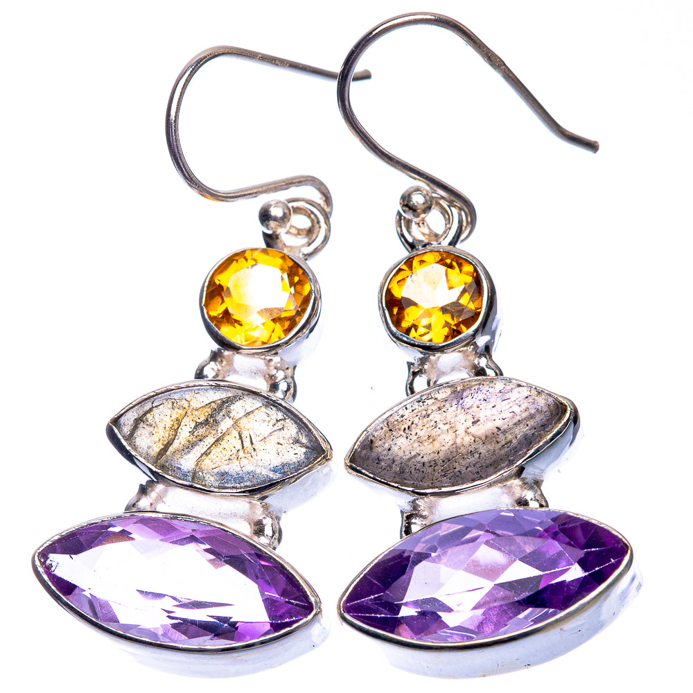 Amethyst, Labradorite, Citrine Earrings 1 5/8" (925 Sterling Silver) E432487