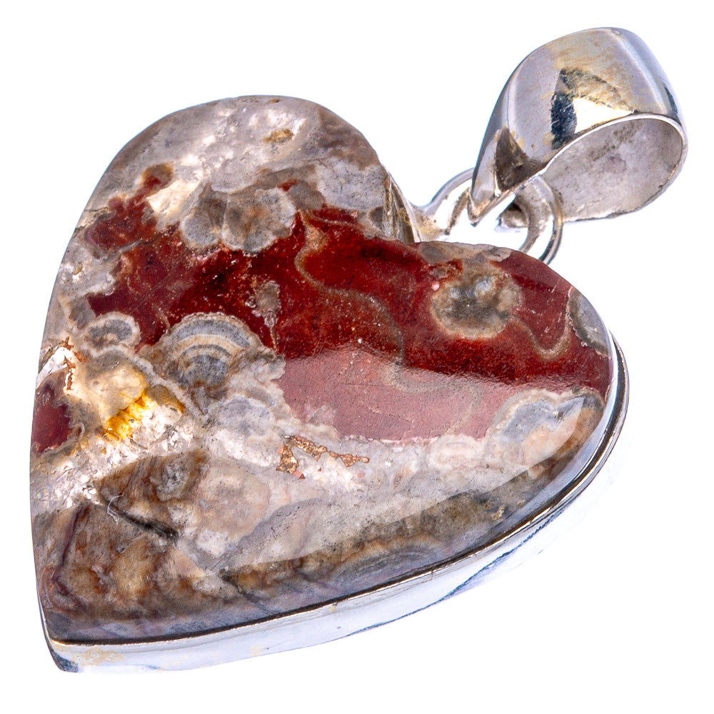 Mushroom Rhyolite Heart Pendants 1 1/4" (925 Sterling Silver) P43260