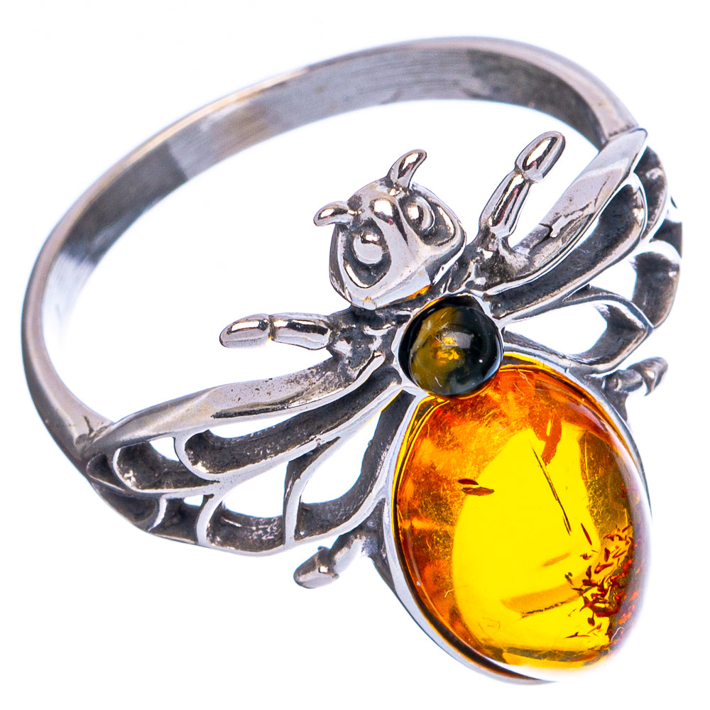 Baltic Amber Honey Bee Ring Size 9 (.925 Sterling Silver)