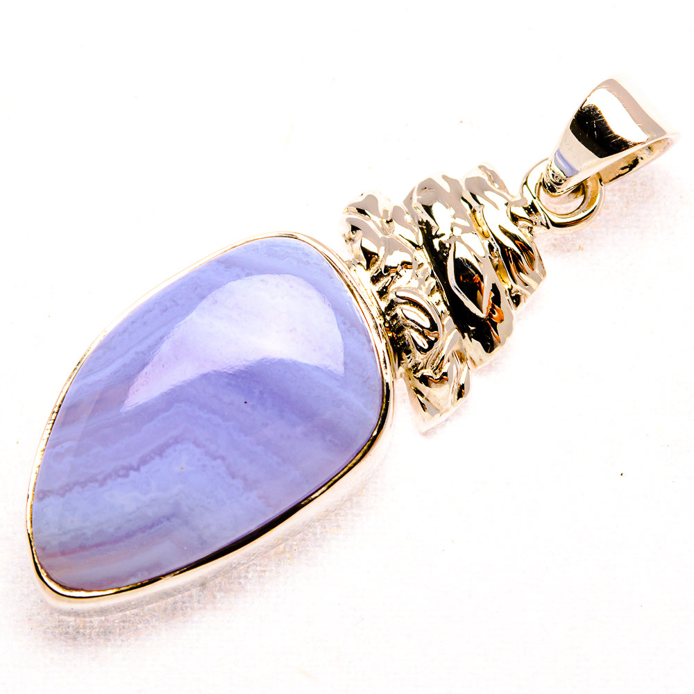 Premium Blue Lace Agate 925 Sterling Silver Pendant 1 5/8" (925 Sterling Silver) PD37784
