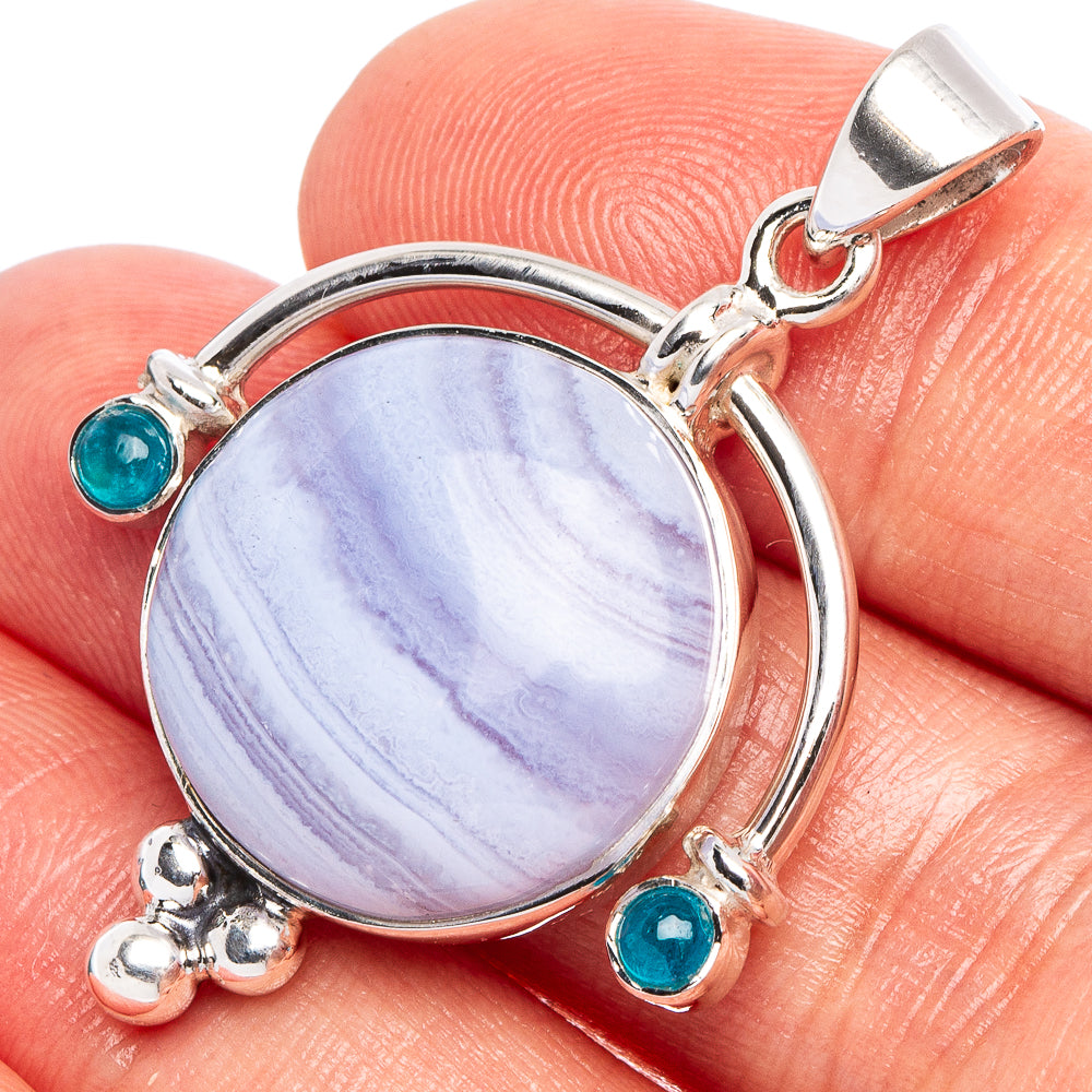 Blue Lace Agate, Green Onyx 925 Sterling Silver Premium Pendants 1 3/8" (925 Sterling Silver) P43740
