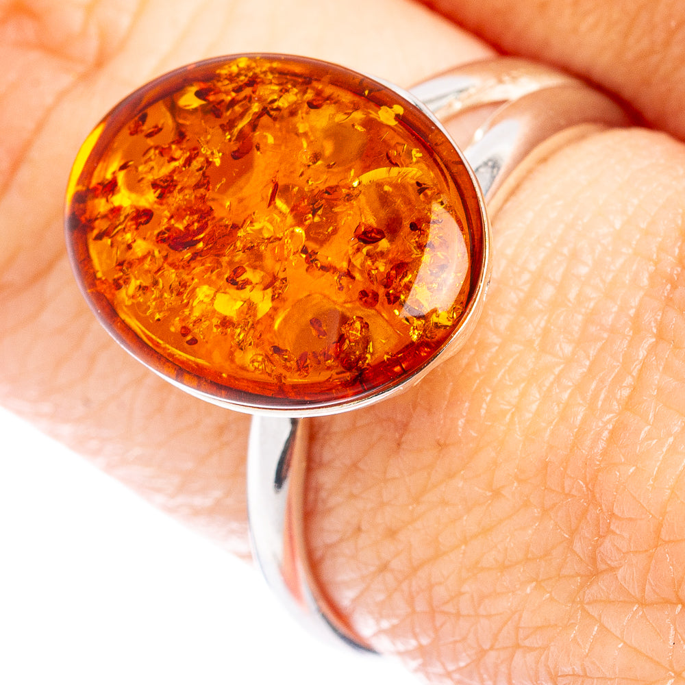 Baltic Amber Ring Size 7 Adjustable (.925 Sterling Silver)