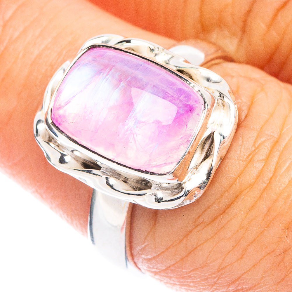 Pink Moonstone Ring Size 7.25 (925 Sterling Silver) R7808