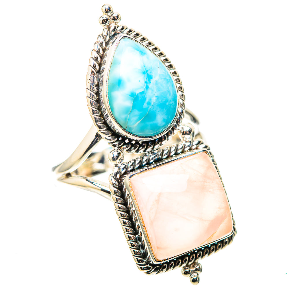 Large Rose Quartz, Larimar Ring Size 9.75 (925 Sterling Silver) RING138675