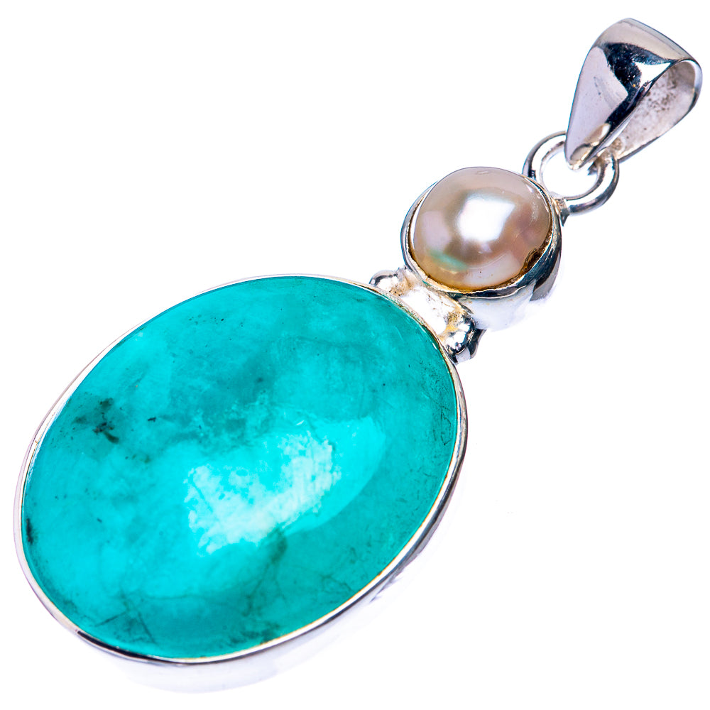 Peruvian Amazonite, Cultured Pearl Pendant 1 7/8" (925 Sterling Silver) P39287