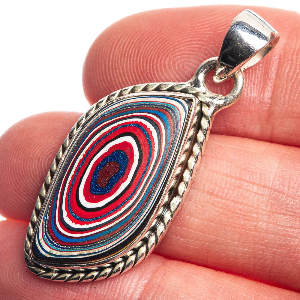 Fordite 925 Sterling Silver Pendant 1 1/2"
