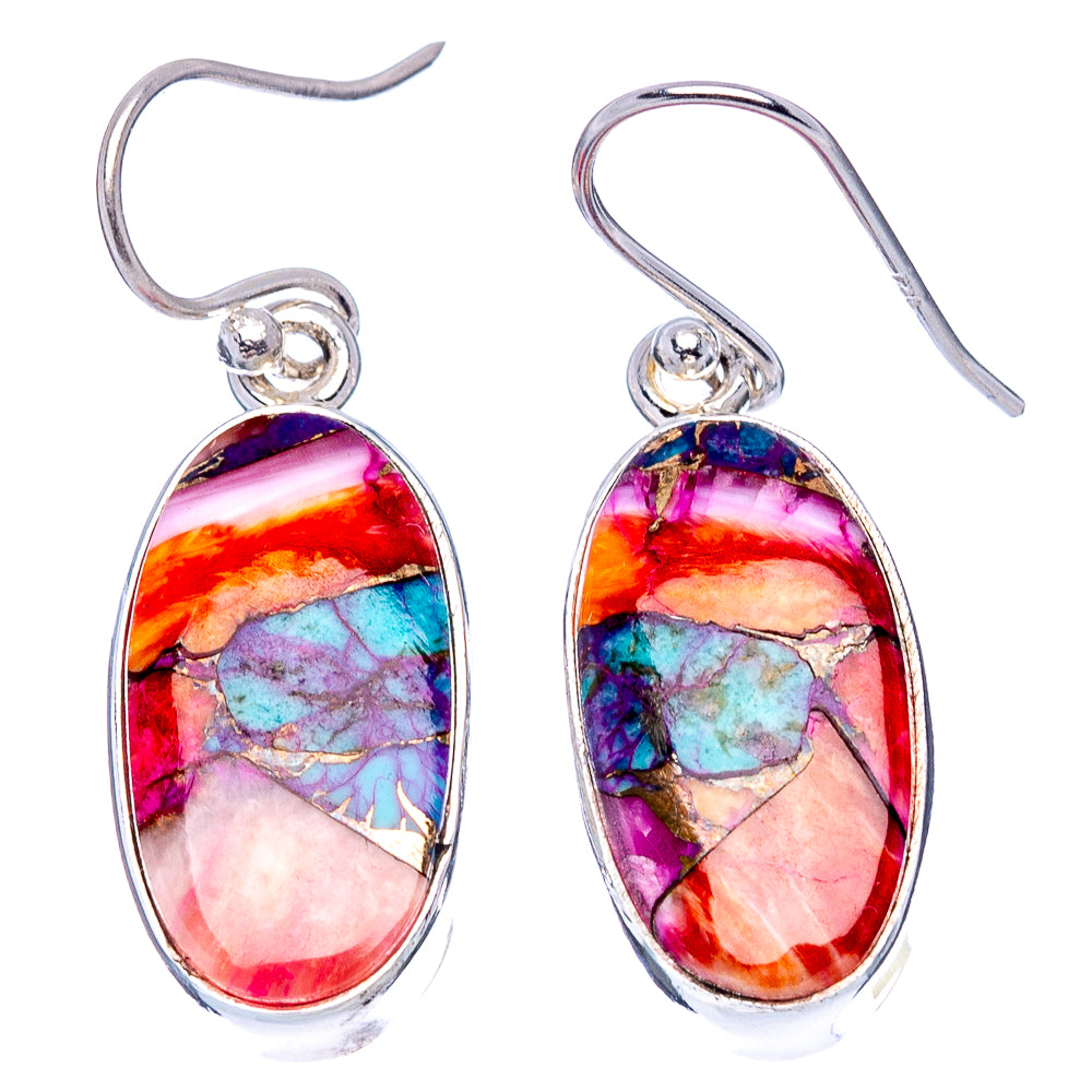 Pink Dahlia Mohave Turquoise Earrings 1 3/8" (.925 Sterling Silver)