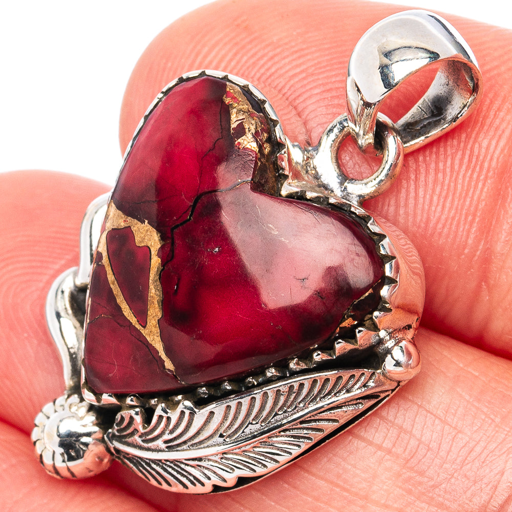 Red Dahlia Mohave Turquoise Heart Pendant 1 1/4" (.925 Sterling Silver)