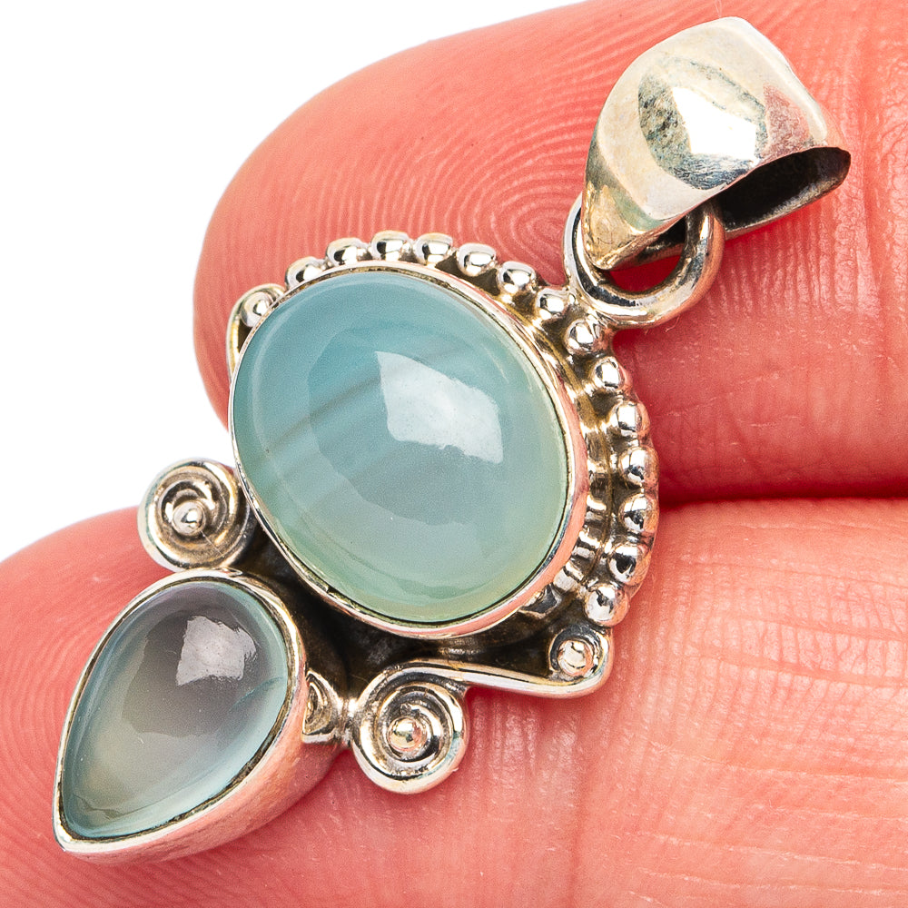 Aqua Chalcedony Pendant 1 1/4" (925 Sterling Silver) P45572