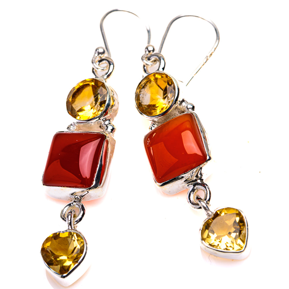 Carnelian, Citrine Earrings 2" (925 Sterling Silver) EARR432145