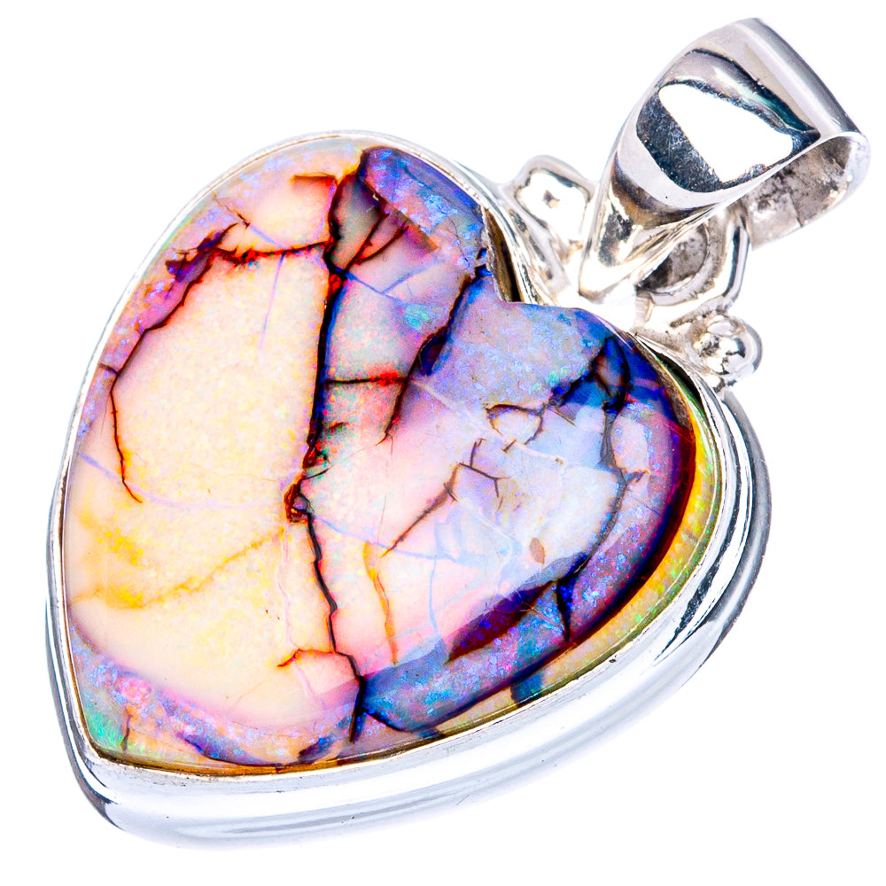 Rare Sterling Opal Heart 925 Sterling Silver Pendant 1 1/8" (925 Sterling Silver) P41912