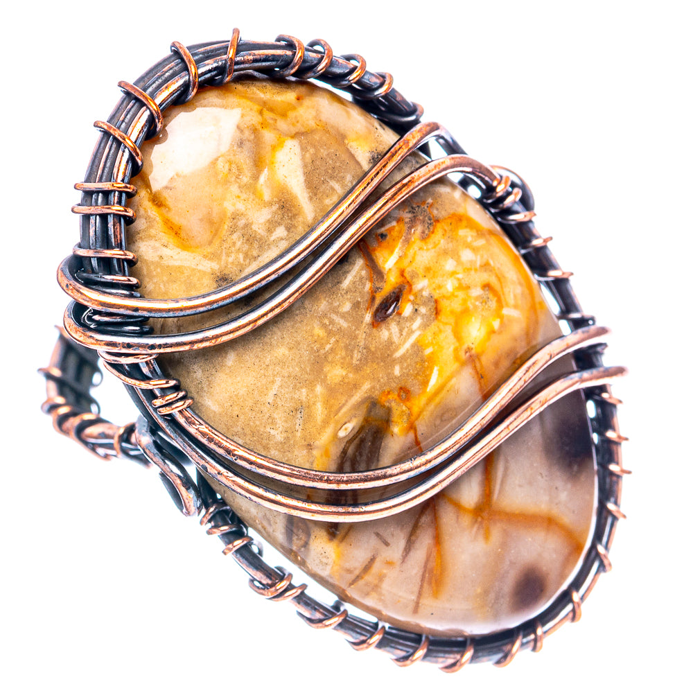 Petrified Palm Root  Wire Wrap Ring Size 9 (Oxidized Copper)