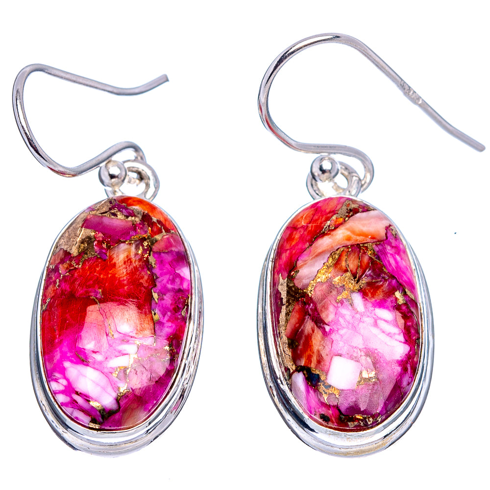 Pink Dahlia Mohave Turquoise Earrings 1 3/8" (.925 Sterling Silver)