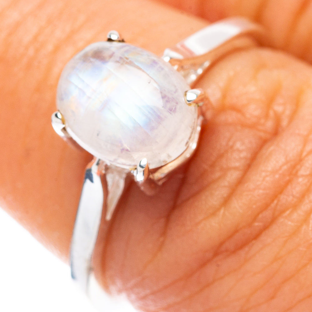 Rainbow Moonstone Dainty Ring Size 6.5 (925 Sterling Silver) R5887