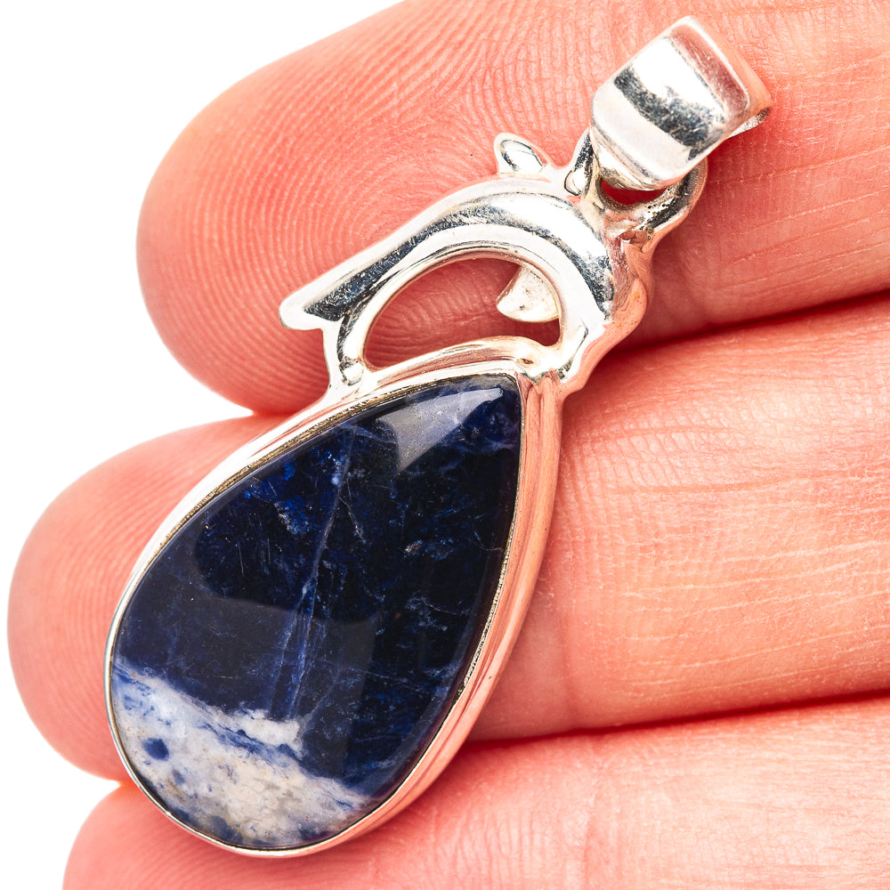 Sodalite Dolphin Pendant 1 5/8" (.925 Sterling Silver)
