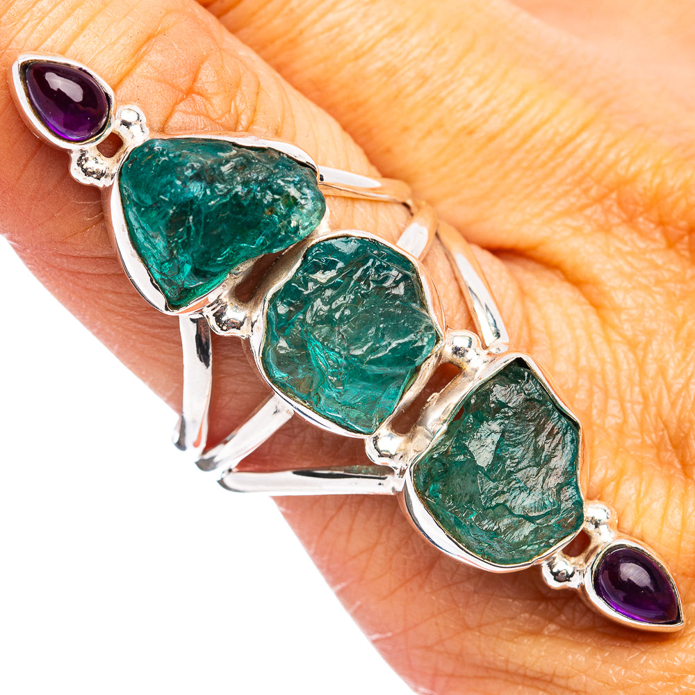 Premium Blue Fluorite, Amethyst Ring Size 9.5 (.925 Sterling Silver)