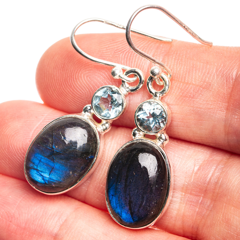 Labradorite, Blue Topaz Earrings 1 1/2" (925 Sterling Silver) E432732
