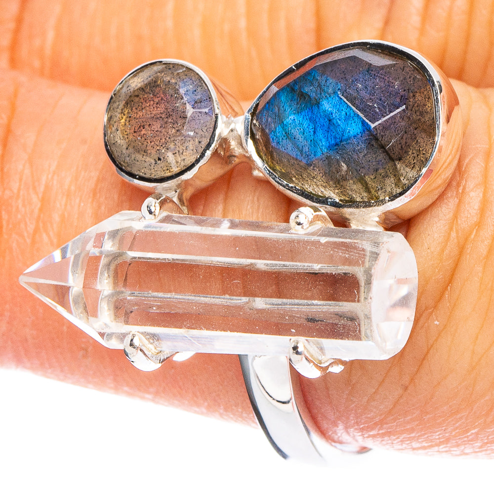 Quartz Point, Labradorite 925 Sterling Silver Premium Ring Size 7.5 (925 Sterling Silver) R6612