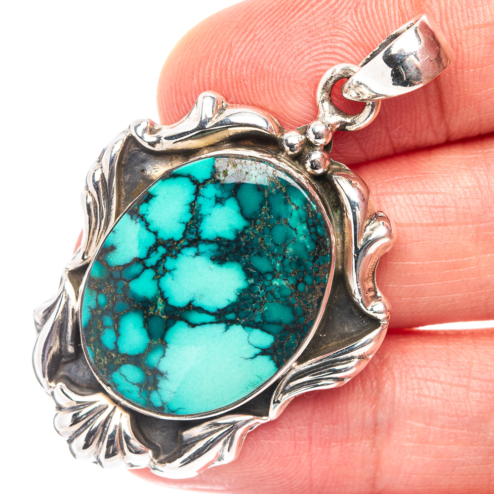 Rare Premium Tibetan Turquoise Pendant 1 3/4" (.925 Sterling Silver)