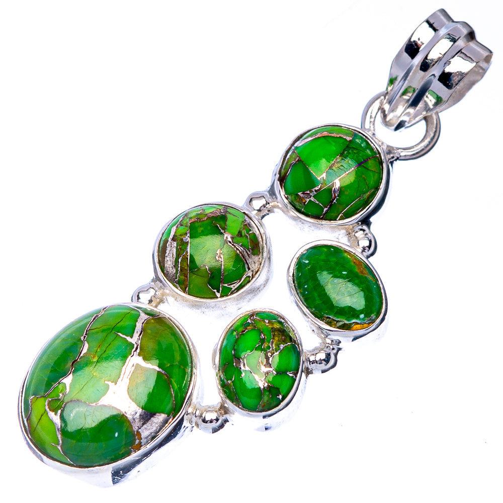 Green Copper Composite Turquoise Pendant 1 5/8" (925 Sterling Silver) P41037