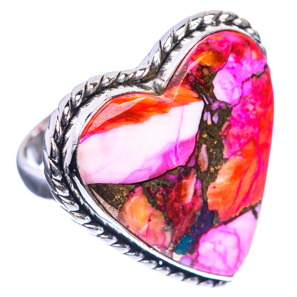 Large Kingman Pink Dahlia Turquoise 925 Sterling Silver Ring Size 6.25