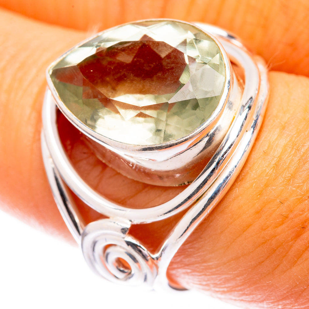 Faceted Green Amethyst Ring Size 7.25 (925 Sterling Silver) R141542