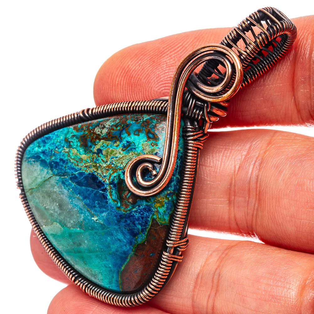 Shattuckite Wire Wrap Pendant 2 1/4" (Oxidized Copper)