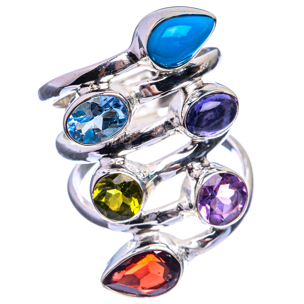 Large Sleeping Beauty Turquoise, Blue Topaz, Tanzanite, Peridot, Amethyst, Garnet Ring Size 5.5 (925 Sterling Silver) R143066