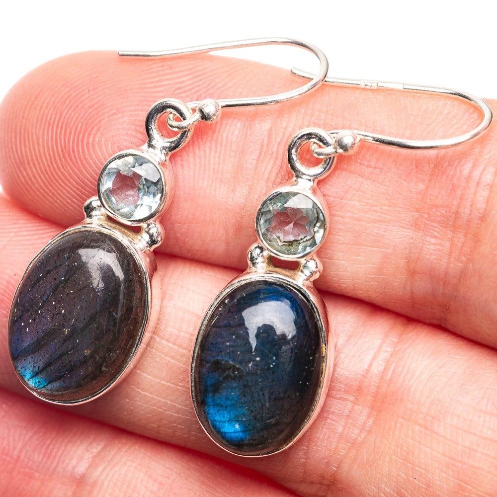 Labradorite, Blue Topaz Earrings 1 1/2" (925 Sterling Silver) E432519