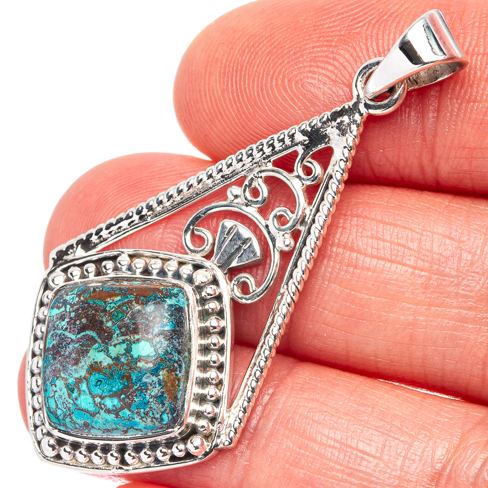 Premium Chrysocolla Pendant 1 7/8" (.925 Sterling Silver)