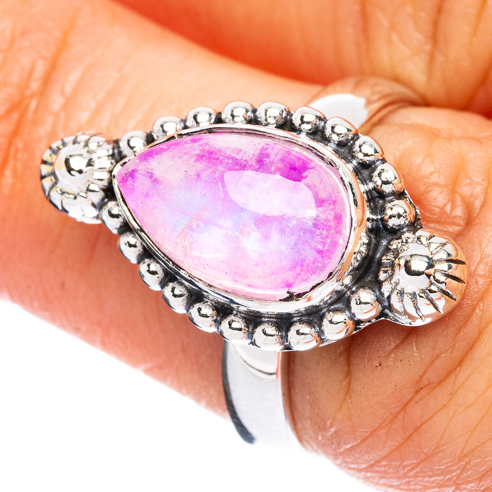 Pink Moonstone Ring Size 6.75 (925 Sterling Silver) R3722