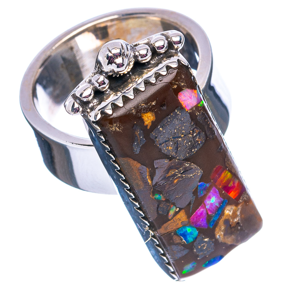 Exclusive Boulder Opal Matrix Ring Size 6 Adjustable (.925 Sterling Silver)