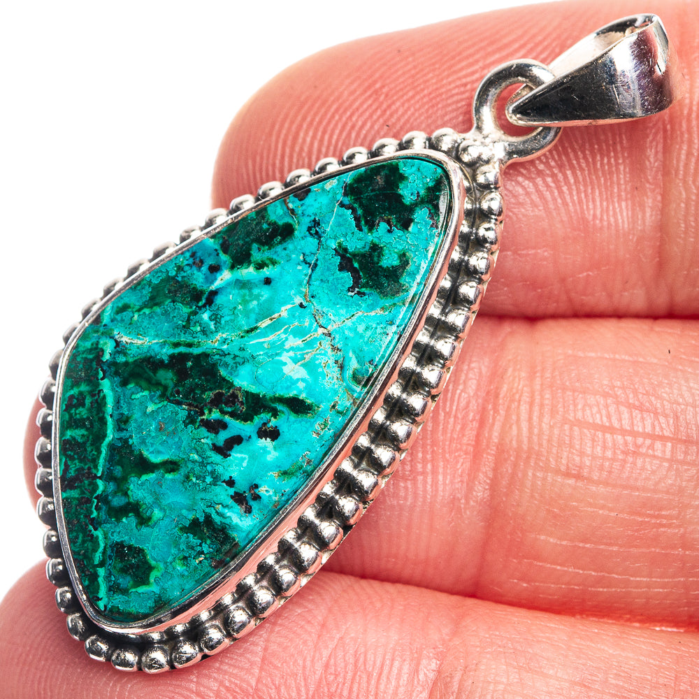 Malachite In Chrysocolla Pendant 1 5/8" (925 Sterling Silver) P39735