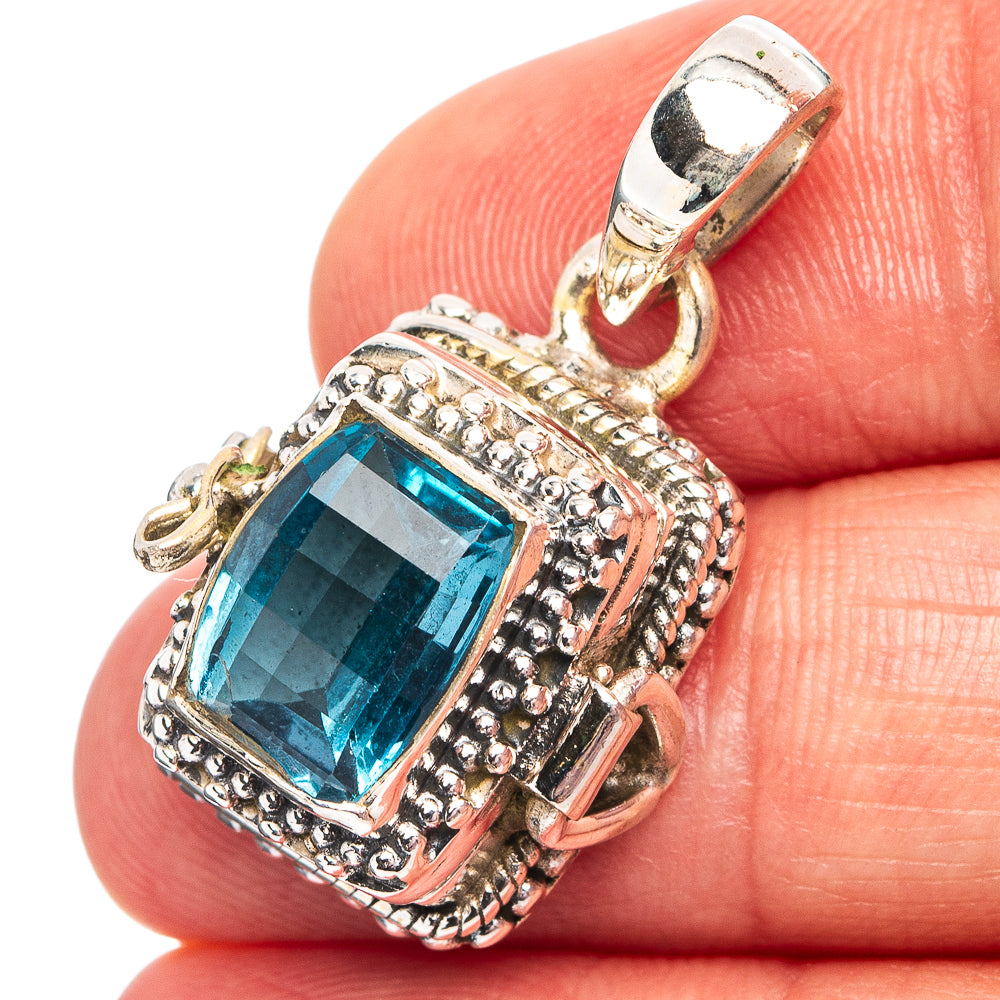 Premium Blue Topaz Poison Pendant 1 1/8" (.925 Sterling Silver)