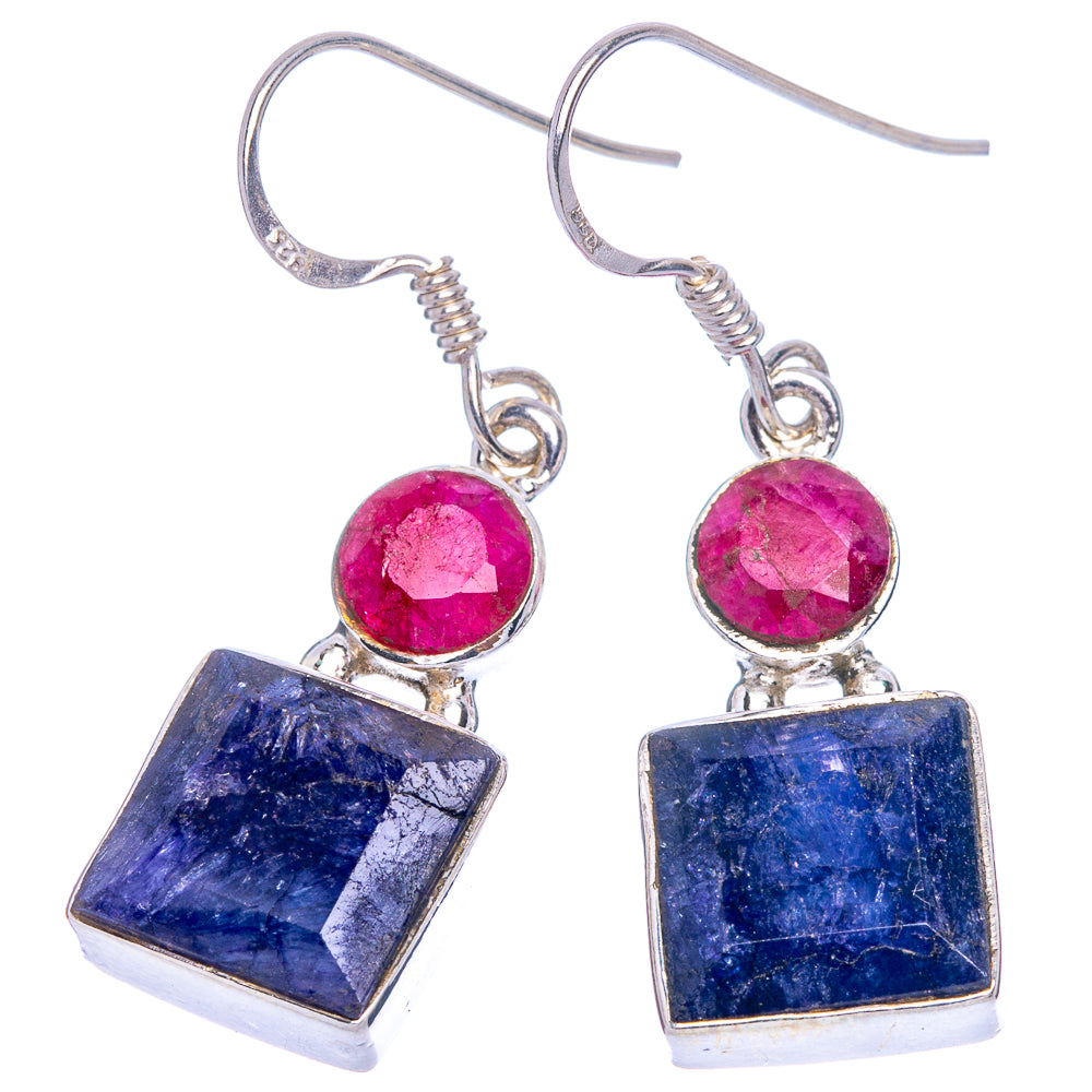 Lapis Lazuli, Ruby Earrings 1 1/2" (925 Sterling Silver) E433449