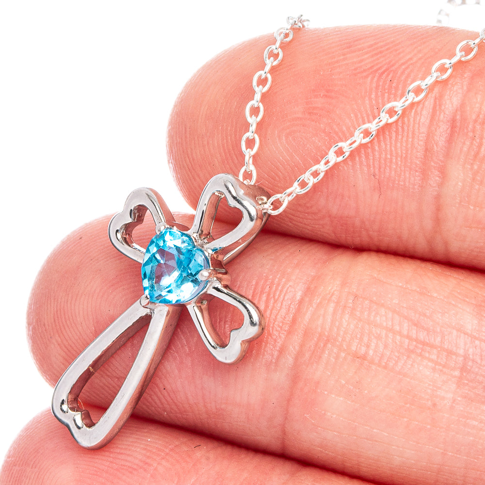 Blue Topaz Cross Necklace 17 7/8" (925 Sterling Silver) N90033