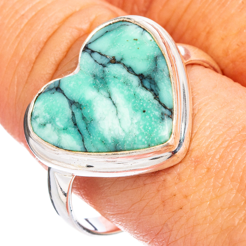 Rare Black Bridge Variscite Heart Ring Size 11 (.925 Sterling Silver)