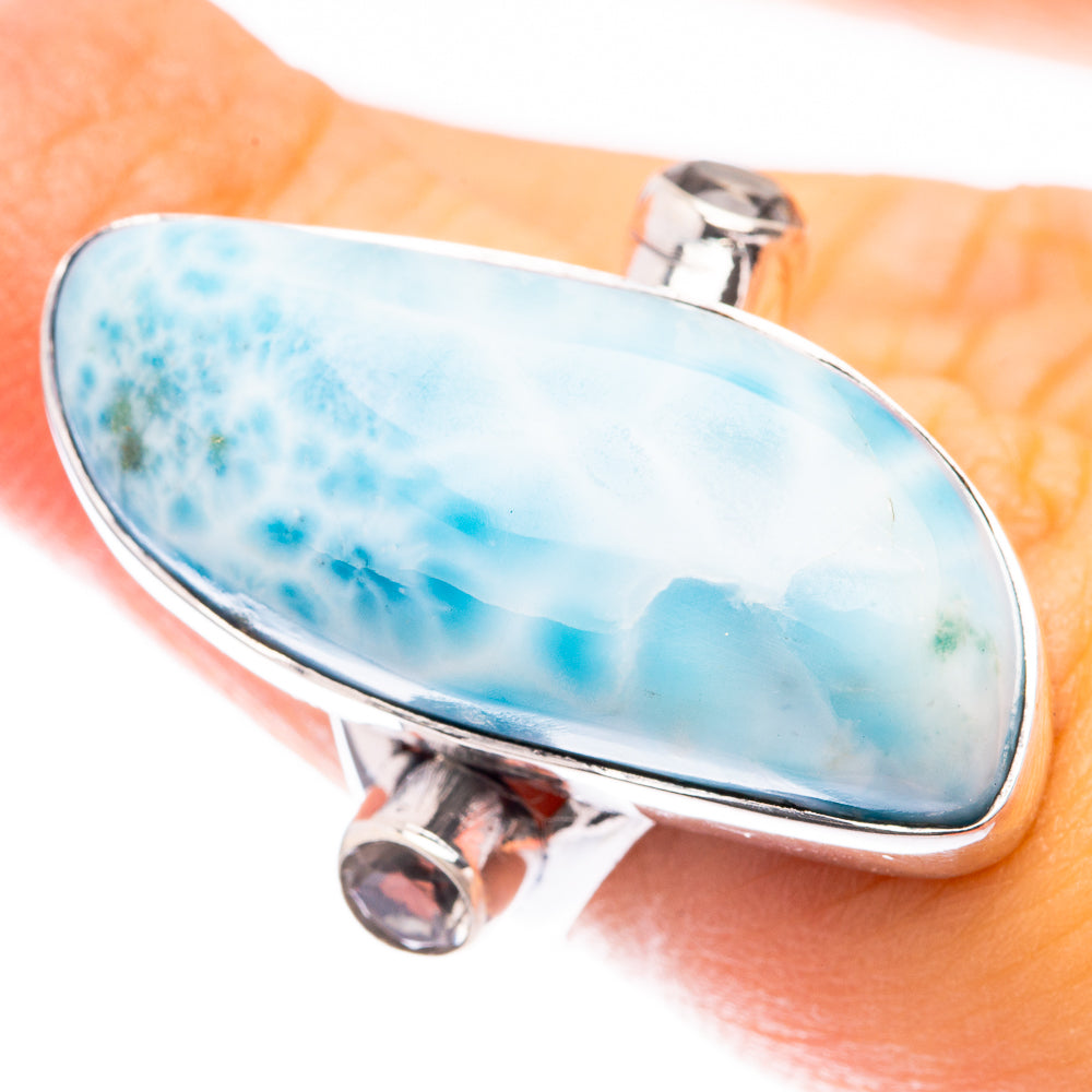 Large Larimar, White Quartz Ring Size 5.75 (925 Sterling Silver) R141613