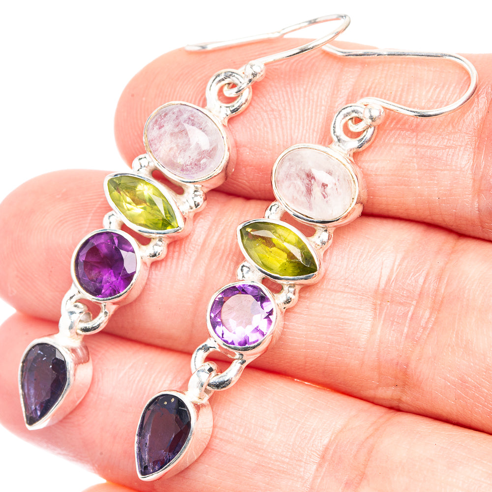 Rainbow Moonstone, Peridot, Amethyst, Tanzanite Earrings 1 7/8" (925 Sterling Silver) E432573