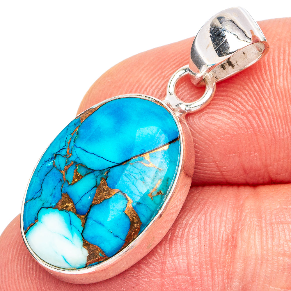 Ice Blue Dahlia Mohave Turquoise Pendant 1 1/8" (.925 Sterling Silver)